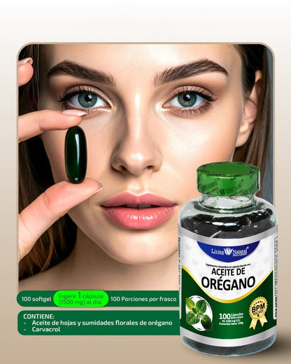 Aceite de Orégano - El Antibiótico Natural Más Poderoso (100 cápsulas, 100 días)